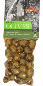 ILIDA GREEN OLIVES WITH OREGANO & BUKOVO, 150 g
